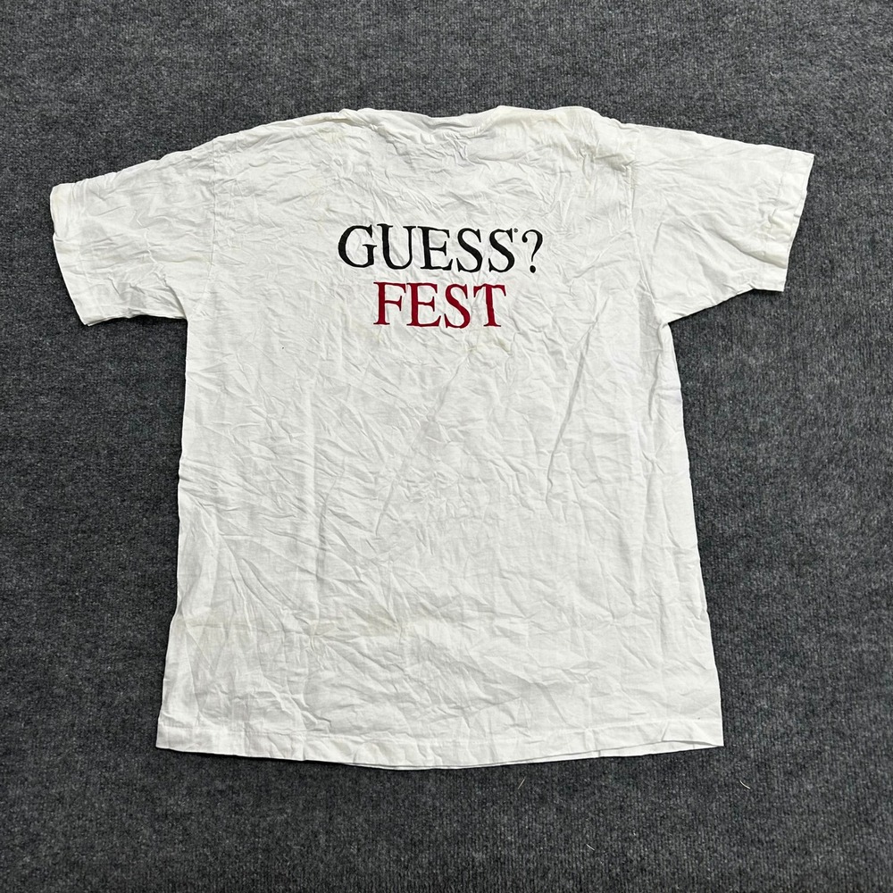 Guess T-Shirt Mens Size L White Vintage Triangle Logo Fest Graphic Distressed - Picture 6 of 7